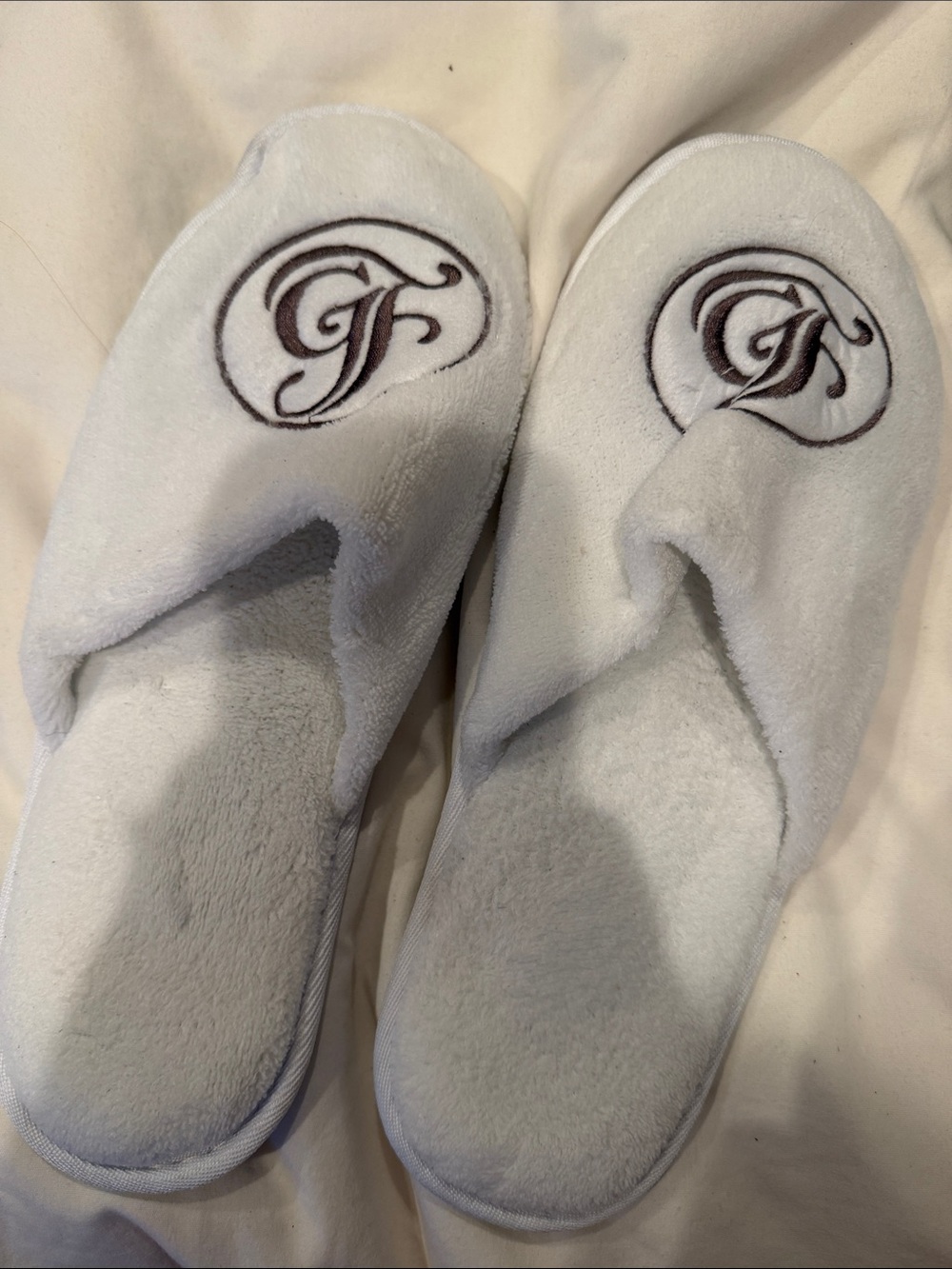 Grand Floridian Embroidered Monogram Plush White Spa Slippers